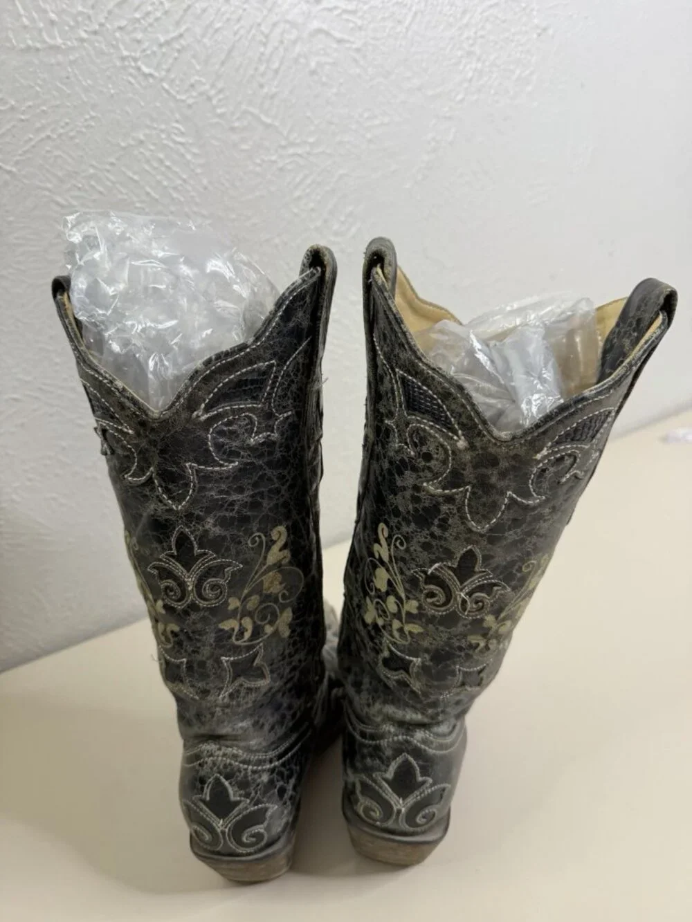 Corral 5.5 C1198 Black Lizard Inlay Cowgirl Western Boots Snip Toe Distress - Picture 6 of 13
